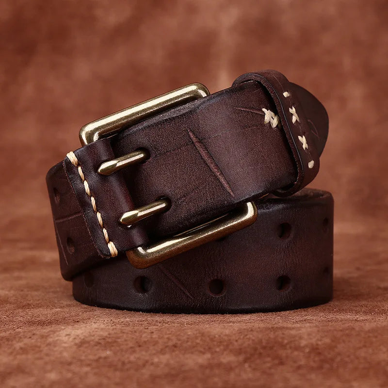 3.8CM Retro Real Genuine Leather Belt Brass Buckle Luxury Designer Belts Men Pure Cowskin Strap Male Cowboy Jeans Belt for Man