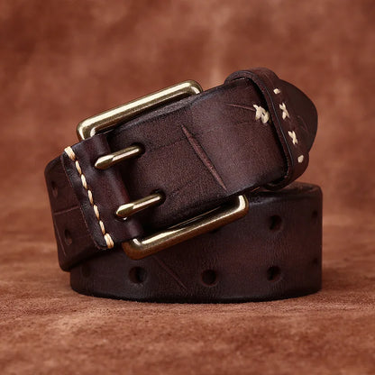 3.8CM Retro Real Genuine Leather Belt Brass Buckle Luxury Designer Belts Men Pure Cowskin Strap Male Cowboy Jeans Belt for Man