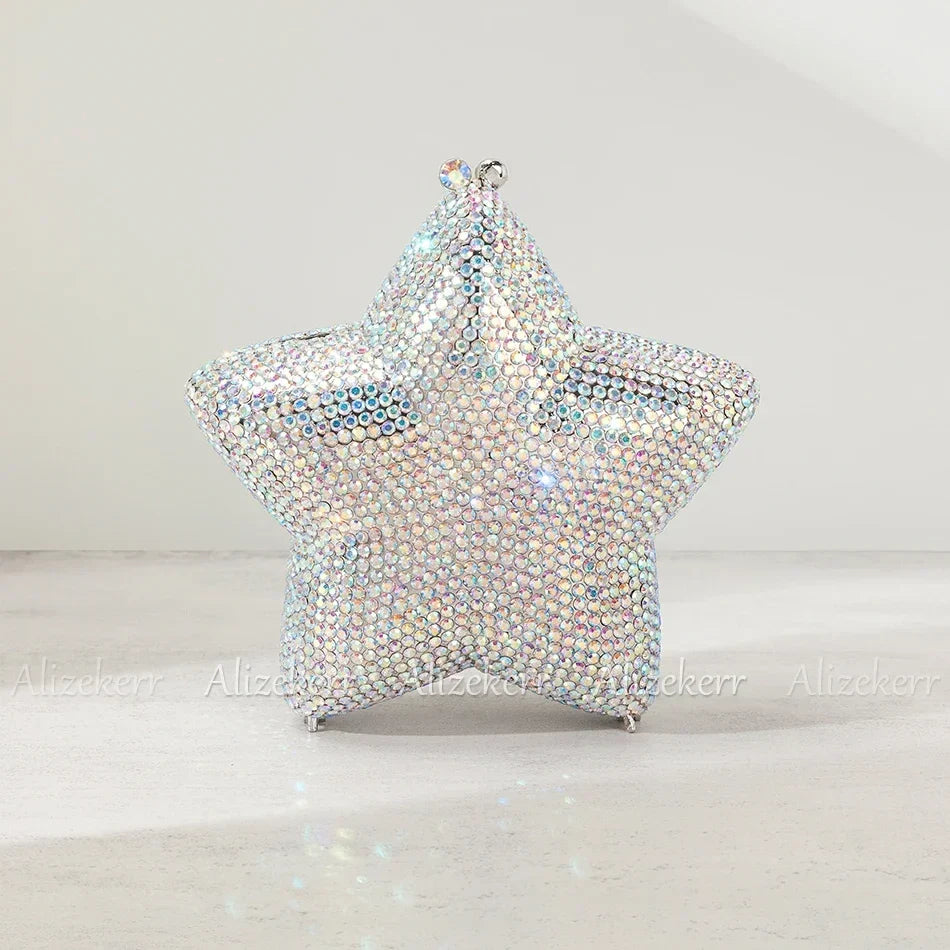Star Shaped Crystal Evening Bags Women 2024 Boutique Gorgeous Gradient Colour Diamond Mini Clutch Purses Wedding Party