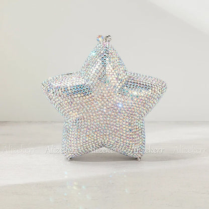 Star Shaped Crystal Evening Bags Women 2024 Boutique Gorgeous Gradient Colour Diamond Mini Clutch Purses Wedding Party