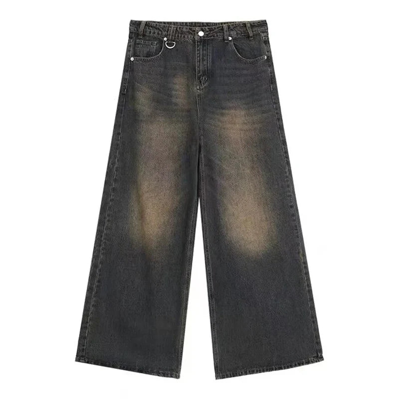 New Men's Baggy Straight Leg Wide Leg Jeans Male Fashion Vintage Wash Casual Denim Pants Youth Popular Brand Streetwear Trousers