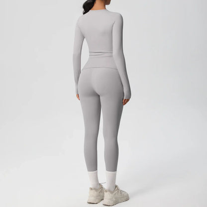 2 PCS Sportswear Yoga Set Gym Clothes Yoga Suits For Women Fitness Set Tracksuits Sports Long Sleeve Crop Top Gym Leggings