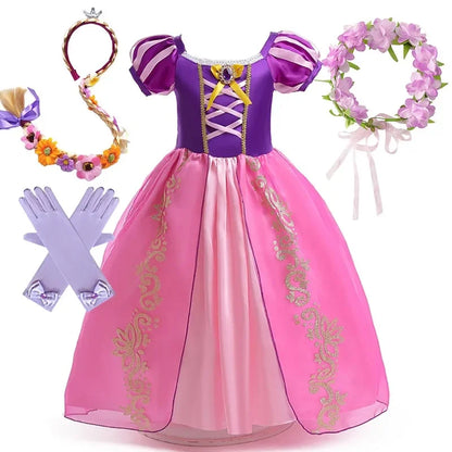 Girl Role Play Rapunzel Princess Dress for Kids Halloween Cosplay Tangled Costume Birthday Party Sequins Mesh Bow Clothes