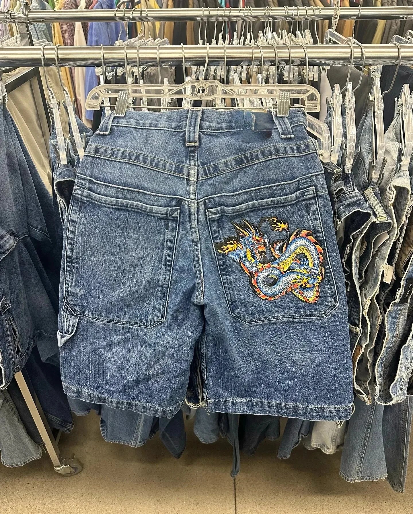 American Retro Gothic Halloween Geometry Graffiti Print Denim Shorts Men Women Y2k Low Waist Baggy Knee Length Jeans Jorts Short