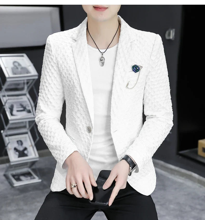 2024 Autumn New Fashion Handsome Men Business Leisure Banquet Shopping Slim-fit Korean Suit  Costume Croisé Homme  Blazer