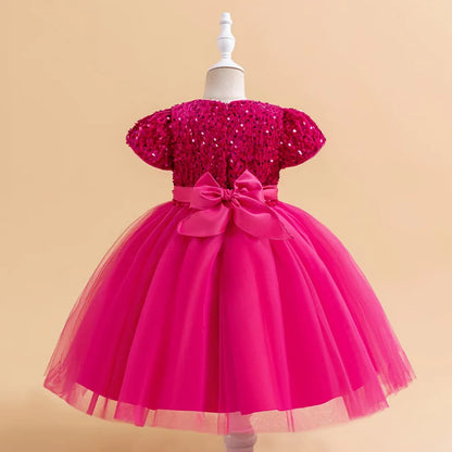 Summer Sequins Bow Party Dress For Girl Christmas Costume Elegant Wedding Princess Girls Dresses Lace Birthday Prom Gown Evening