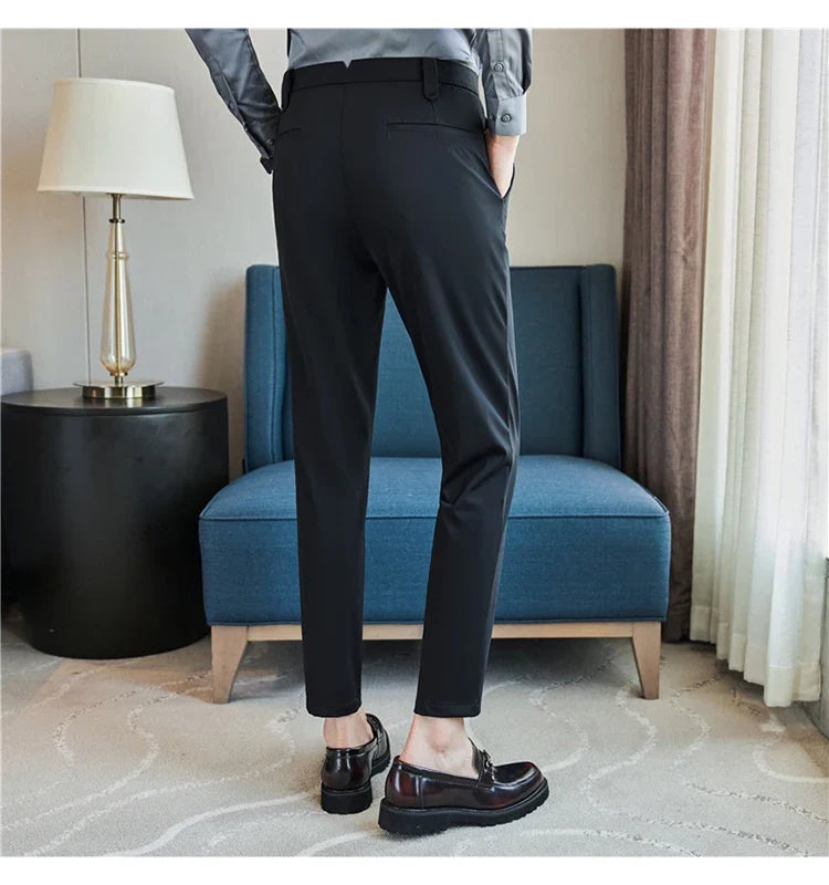 Mens Dress Pants Trousers 2025 Summer New Thin Breathable Solid Casual High Elastic Slim Fit Suit Pants Streetwear Men Clothing