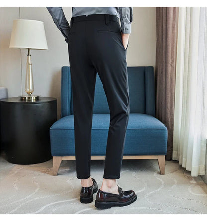 Mens Dress Pants Trousers 2025 Summer New Thin Breathable Solid Casual High Elastic Slim Fit Suit Pants Streetwear Men Clothing