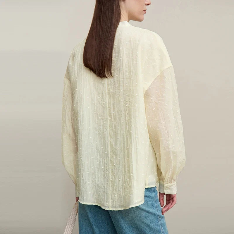 Women's Shirt 2026 Autumn New Polka Dot Chiffon Shirt Multi-Way Ribbon Women's Oversized Drop Shoulder Casual Tops 12641098
