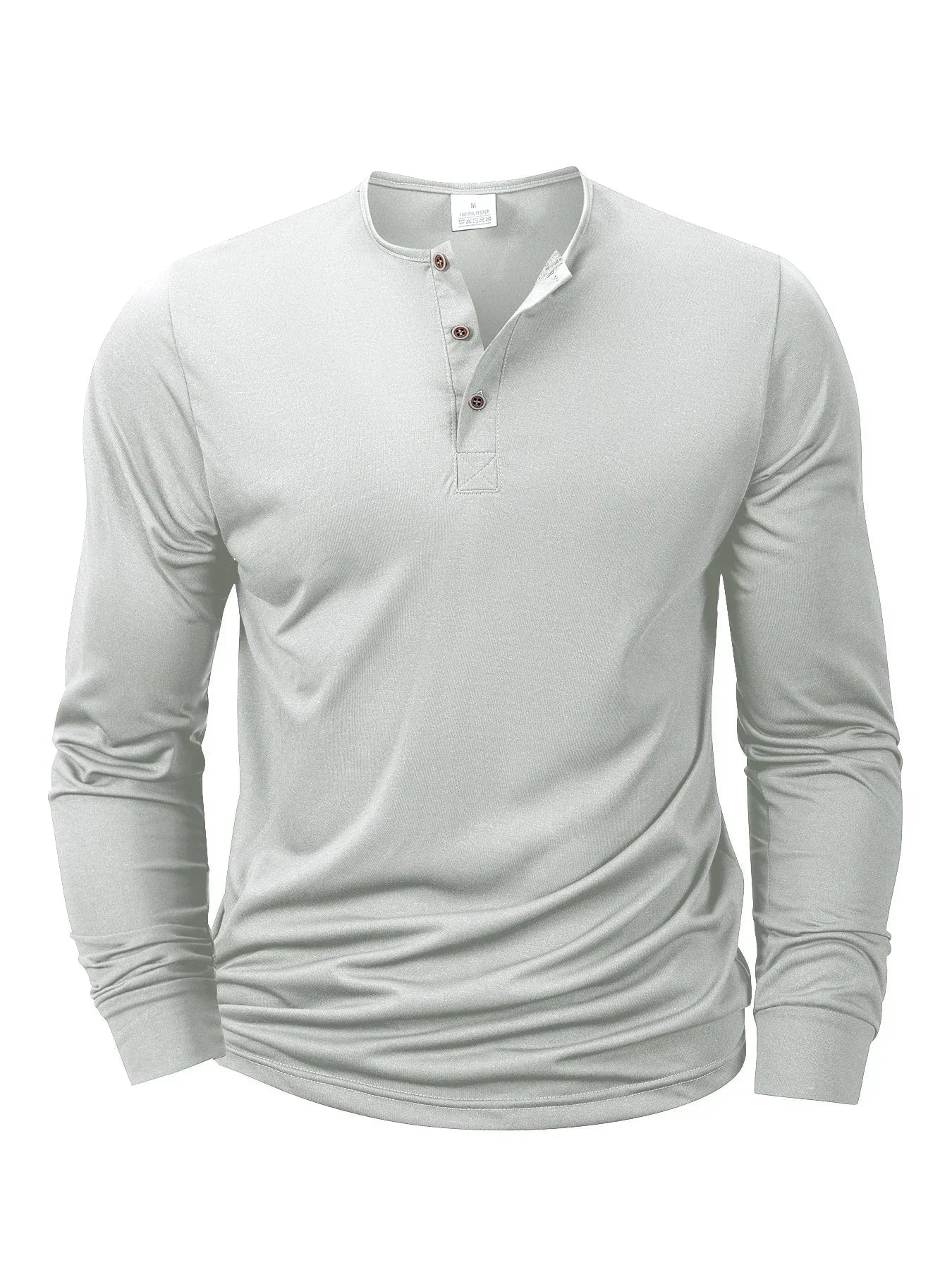 Men's Henery Neck Button Long Sleeve T Shirt Solid Color Spring Summer Breathable Tshirt Fashion Casual Slim Tops Classic Shirts