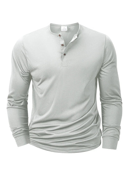 Men's Henery Neck Button Long Sleeve T Shirt Solid Color Spring Summer Breathable Tshirt Fashion Casual Slim Tops Classic Shirts