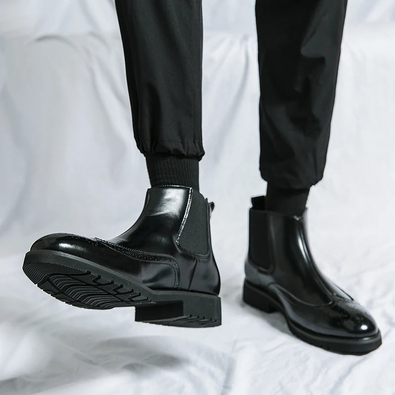 Luxury Men Brogue Boots Men's Ankle Boots High Quality Mens Chelsea Boots Slip on Oxford Formal Business Shoes Plus Size 38-46