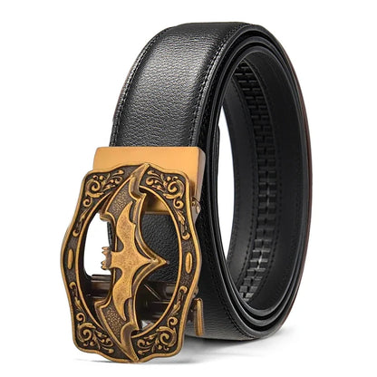 Vintage bat gold automatic buckle belt for men High quality brown/black genuine leather belt , gothic belt , designer belt men