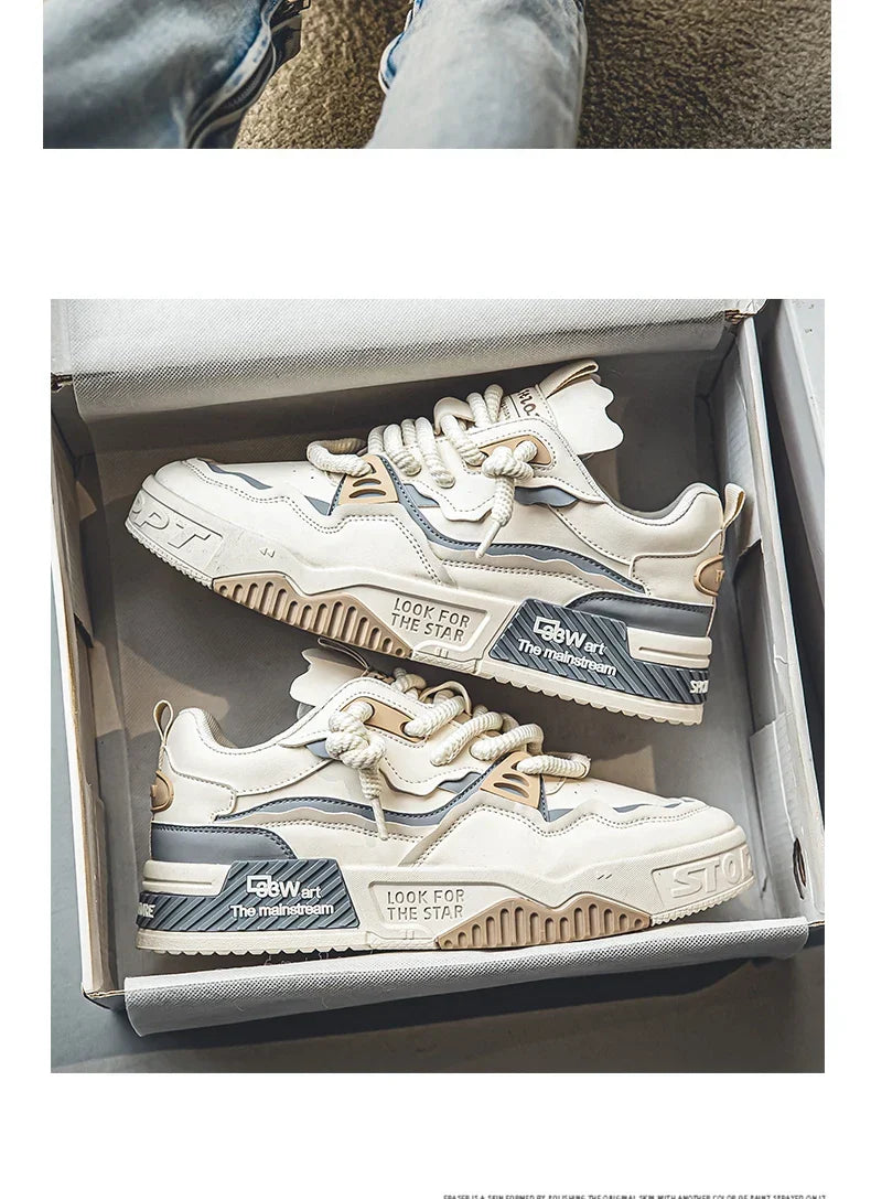 Men's Trendy Skate Shoes, Comfy Non Slip Casual Lace Up Sneakers For Men's Outdoor Activities