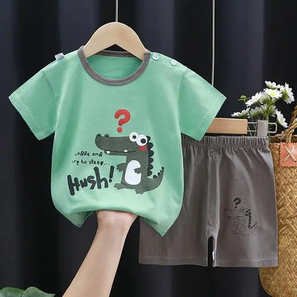 Dinosaur Printed Boys T-shirt + Shorts Casual Suit Summer Children's Clothes Loose Fashion Short Sleeved Cartoon Tracksuits 0-4Y