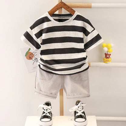 New Summer Baby Boys Clothes Suit Children Girls Cotton Striped T-Shirt Shorts 2Pcs/Sets Toddler Casual Clothing Kids Tracksuits