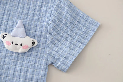 0-5Years New Baby Boys Girls Summer Clothes Sets Infant Kids Cartoon Splicing Plaid Shirt+ Shorts 2pcs/outfits Children Clothing