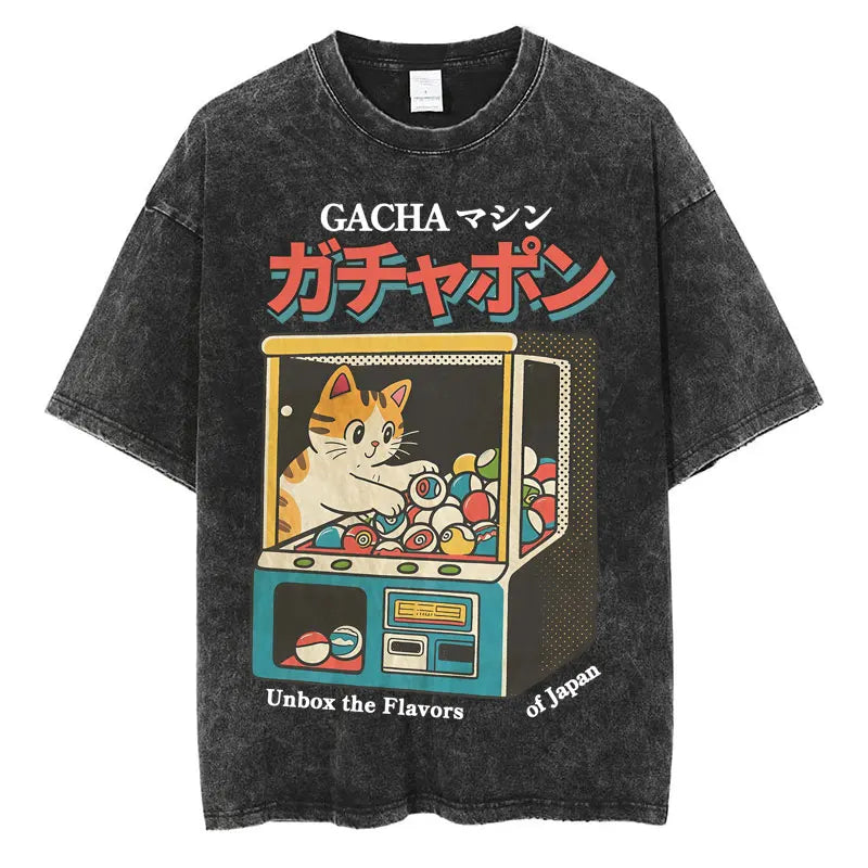 Japanese Tokyo Tokyo Culture Print Washed T Shirt Funny Fashion Vintage Men Women T-shirts Cotton Casual Loose Tees Streetwear