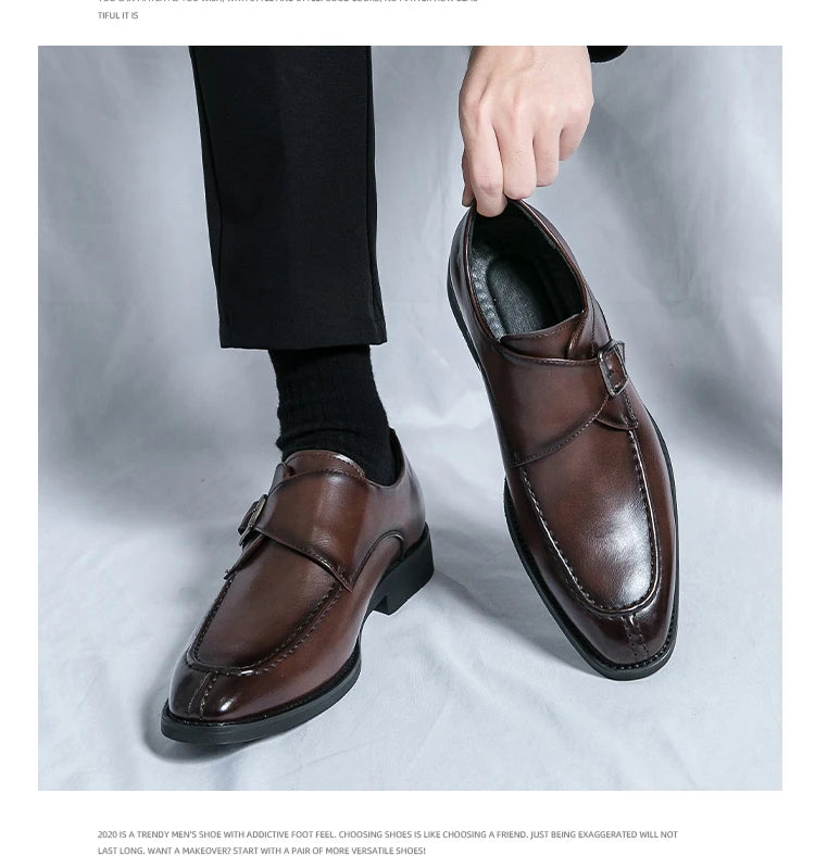 Men's business casual leather shoes cowhide retro round head British leather shoes men's leather big head men's shoes tide