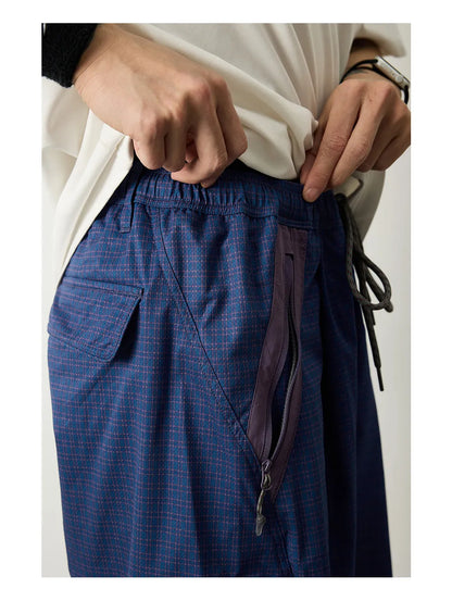 Unisex Lightweight Parachute Pants Spring Summer Outdoor Hiking Plaid Patchwork Color Block Loose Fit Casual Streetwear Trendy