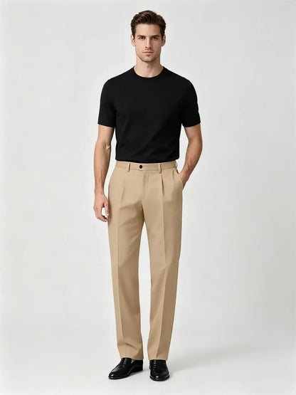 Men's Pleated Dress Pants Wide-Leg Versatile Premium Formal Banquet Wedding Summer Casual Trousers Chinos Business Daily Office