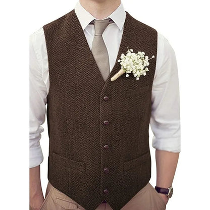 Men Vest Silver Herringbone V Neck Single Button Waistcoat For Wedding Banquet Birthday Business Casual Work Men Suit