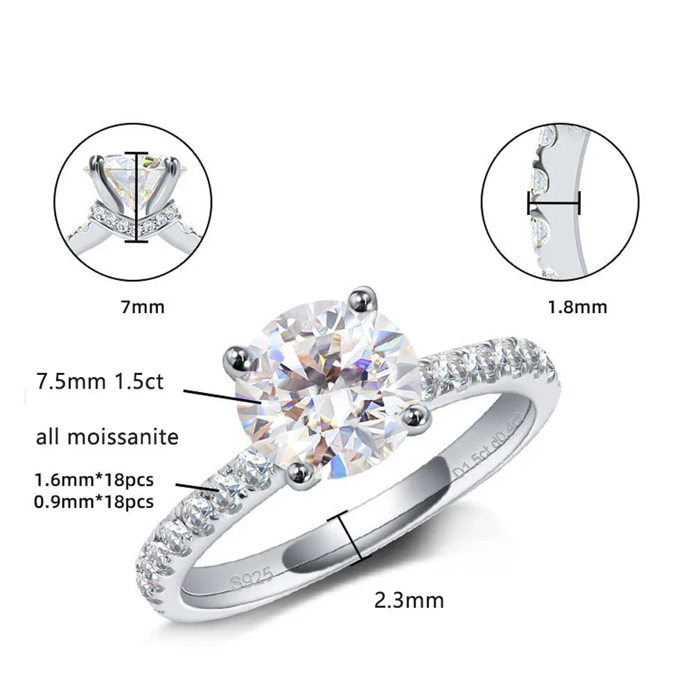 1.5ct Moissanite Rings for Women GRA Certified Diamond Jewelry s925 Sterling Silver 18k Plated Engagement Wedding Ring