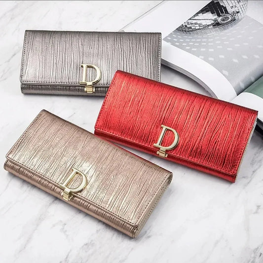 Fashion Women Long Wallets Female Long Phone Purse Luxury Genuine Leather Ladies Card Holder Stripe Wallet Cartera De Mujer