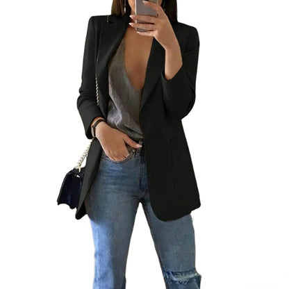 2026 Elegant jacket Women's Suit Single office Casual British Professional Women's Buttonless suit collar pocket simple coat top