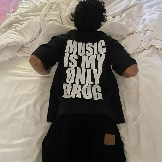 Alphabet Musicis My Only Drug Fun English Short-sleeved T-shirt Summer Cotton Short Sleeved Trendy Niche Men Women Streetwear