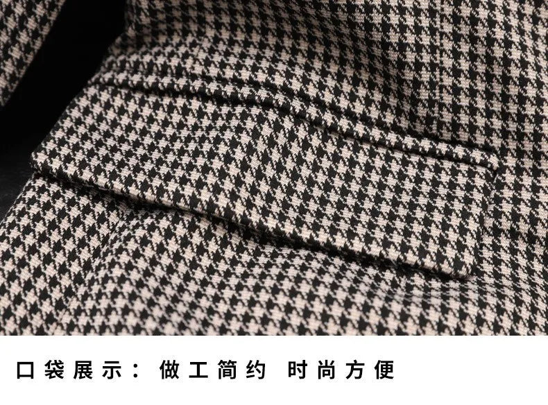 Plus-Size Men's Spring New Korean Style Slim-Fit Trendy Handsome Single-Breasted Houndstooth Suit Jacket