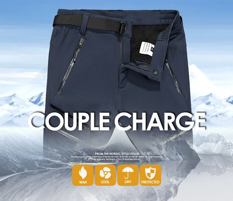 Men's Skiing Pants Camping Fleece Lined Waterproof Winter Insulated Hiking Trekking Trousers Outdoor Work Hunting