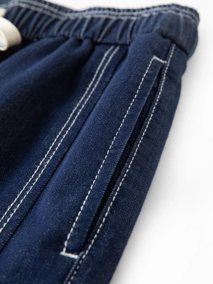 2026 Spring Women's Contrast Topstitching Straight Leg Jeans, Elastic Drawstring Waist Casual Pants for Y2K Street Style