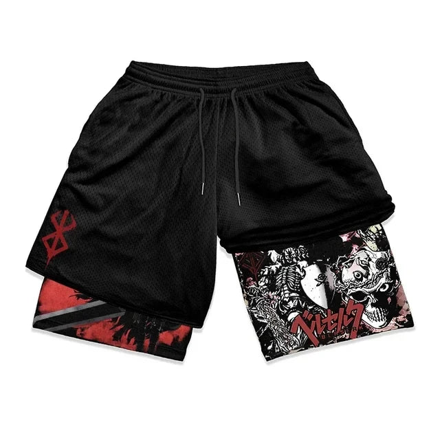 Y2K Summer Men Streetwear Anime Berserk Oversize Active Athletic Gym Short Pants Training Fitness Workout Track Shorts Clothes