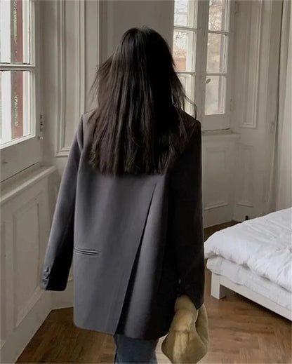 2025 Back Slit Design Blazer Coats Women Casual Fashion Loose Korean Jackets Streetwear Chic Long Sleeve All Match New Suit Tops