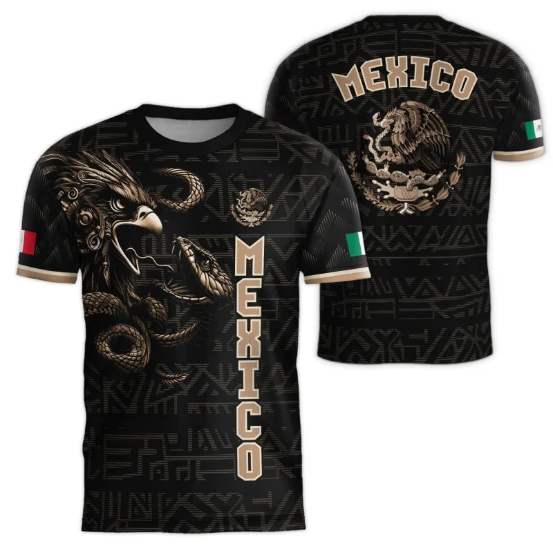 Mexico Aztec T-Shirt Men Women Mexican Eagle Emblem Graphic Tee Football sportswear, outdoor casual fashionable streetwear