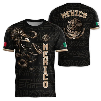 Mexico Aztec T-Shirt Men Women Mexican Eagle Emblem Graphic Tee Football sportswear, outdoor casual fashionable streetwear