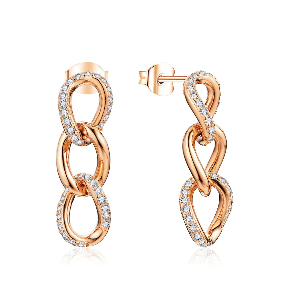 D VVS1 Moissanite Earrings for Women s925 Sterling Silver Chain Link Drop Earring Modern Trendy Statement Party Jewelry