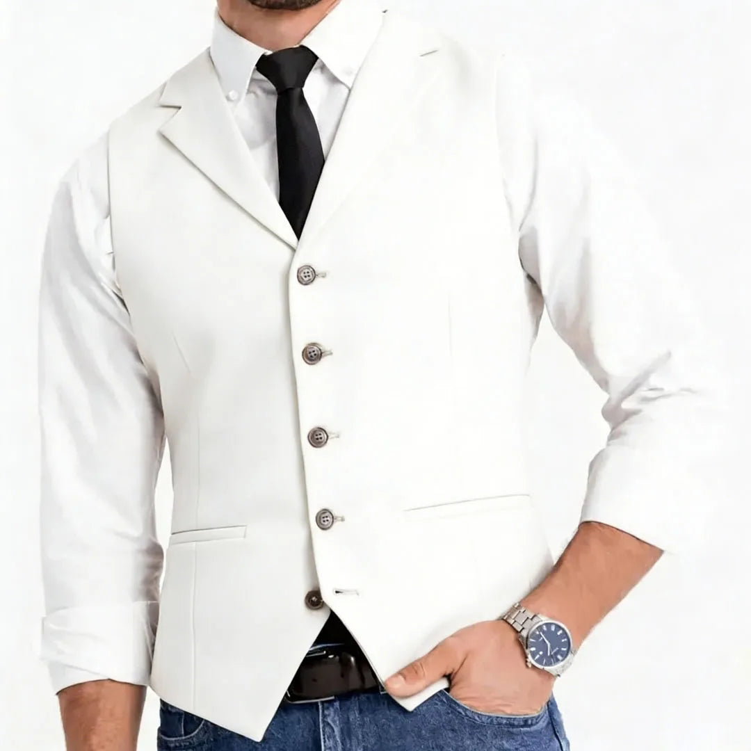 Men Vest White Double Button With Pocket Solid Waistcoat For Wedding Banquet Business Work Office Casual Daily Men Suit Vest
