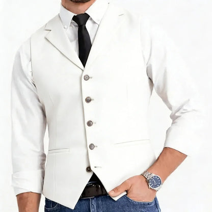 Men Vest White Double Button With Pocket Solid Waistcoat For Wedding Banquet Business Work Office Casual Daily Men Suit Vest