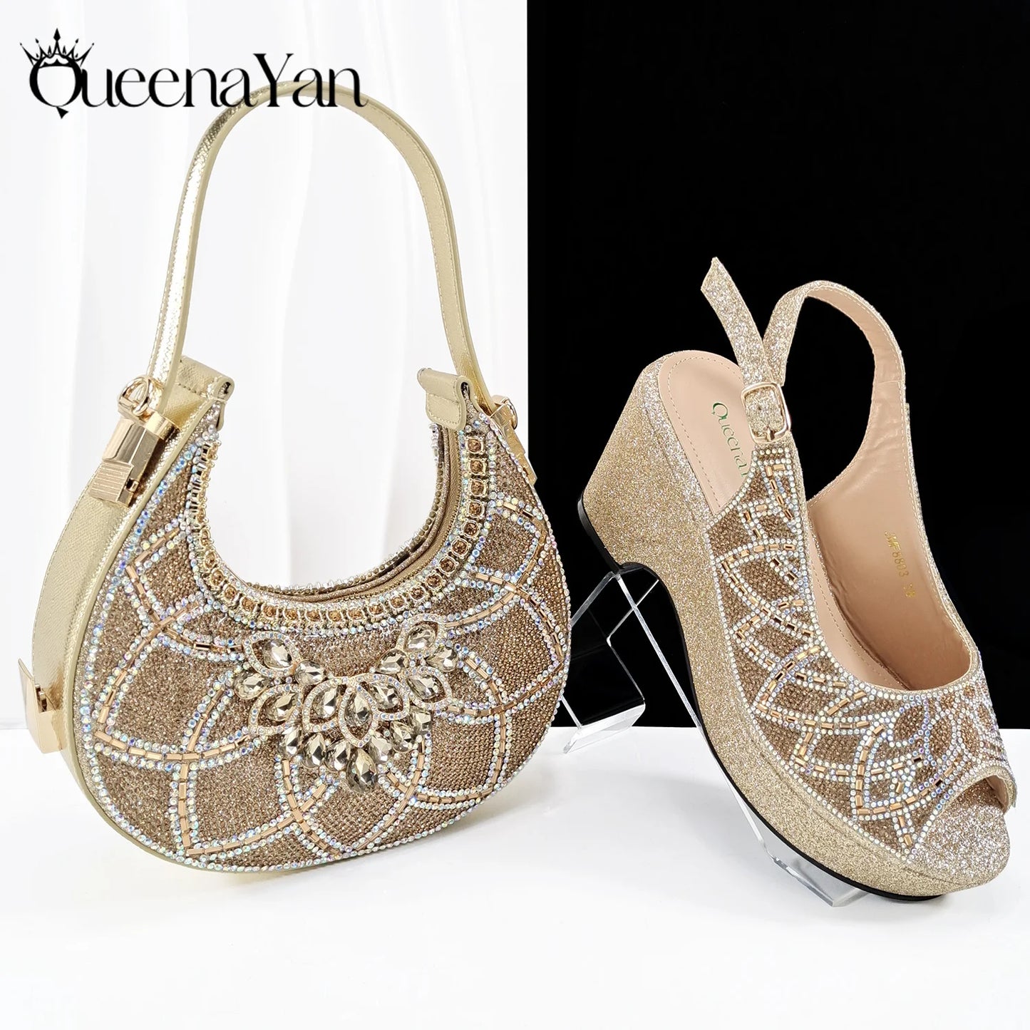 African Shoe and Bag Set for Wedding Women Shoes and Bag To Match Set with Rhinestone Italy Pumps Women Shoes Luxury