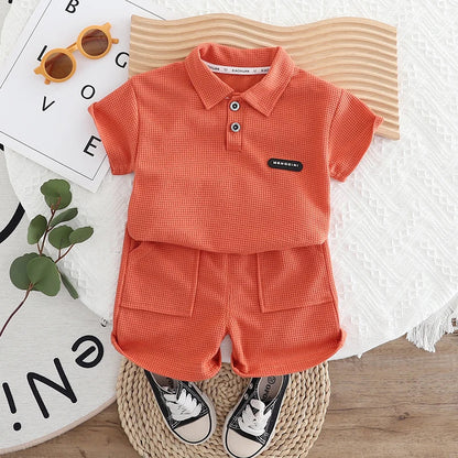 Boys' Set 0-5 Years Old Children's Short-Sleeved Polo Shirt Casual Shorts Two-Piece Set Comfortable Clothes for Boys' Babies