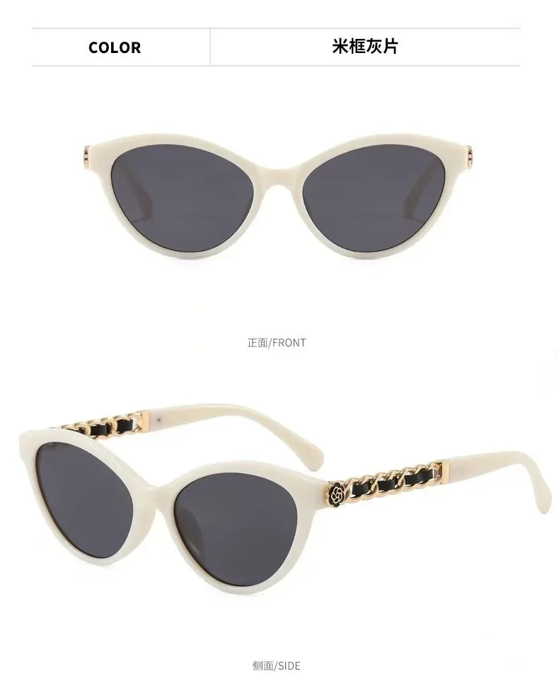 2025 New Fashion Cat Eye Sunglasses Women Hollow Chain Legs Sun Glasses Ladies Classic Goggle Oculos De Sol UV400 Sunshade