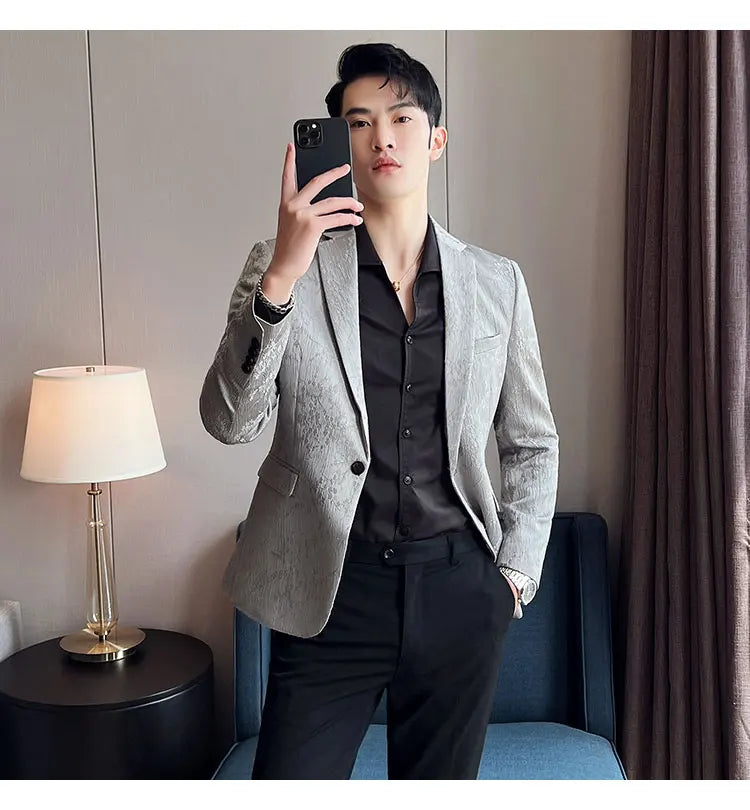 New Luxury Jacquard Floral Suit Jacket High Quality Men Business Slim Fit Casual Social Blazers Coats Formal Stage Prom Tuxedo