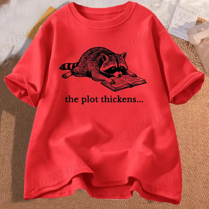 Bookish Raccoon Graphic T-Shirt Literary Book Lover Animal Tee Unisex Men Women Short Sleeve Casual Vintage Daily Fashion Tops