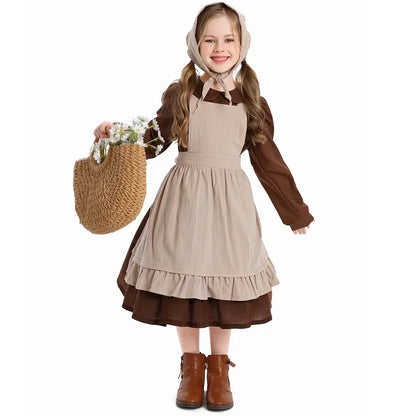 Girl Costume Colonial Farm Village Girl Costumes Prairie Dress Child Kids 2-4Y 4-10Y 10-16Y Tween Teens