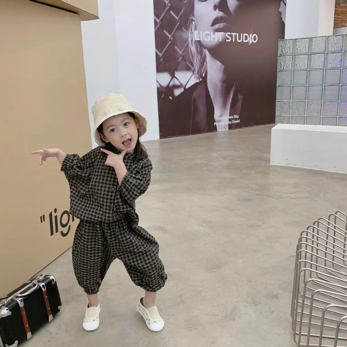 Kid Girls Korean Style Cotton Linen Suits Spring Autumn 2026 New Summer Baby Girl Fashion Casual Plaid 7-point Sleeve 2pcs Sets