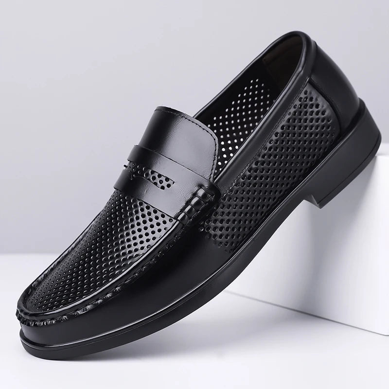 2026 Summer Mens Leather Loafers Slip on Casual Shoes Breathable Moccasins Comfortable Walking Office Flats Male Walking Shoes