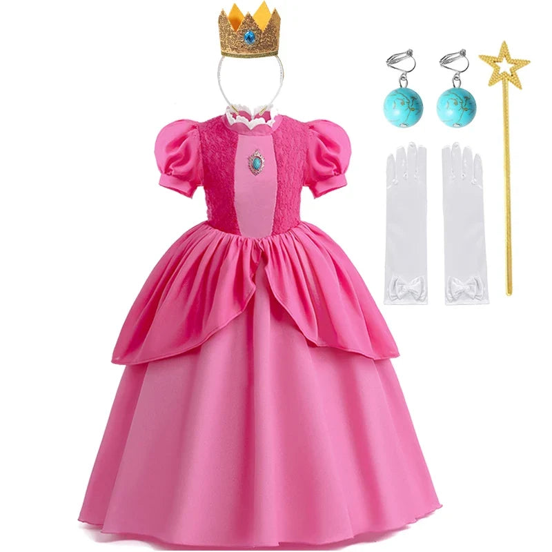 Peach Princess Costume For Girls Ball Gown Princess Dress Kids Cosplay Halloween Carnival Birthday Party Dress for 3-10 years