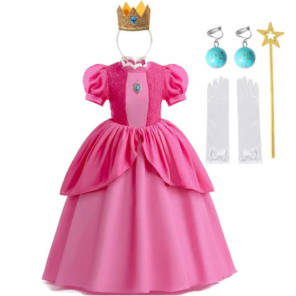 Peach Princess Costume For Girls Ball Gown Princess Dress Kids Cosplay Halloween Carnival Birthday Party Dress for 3-10 years